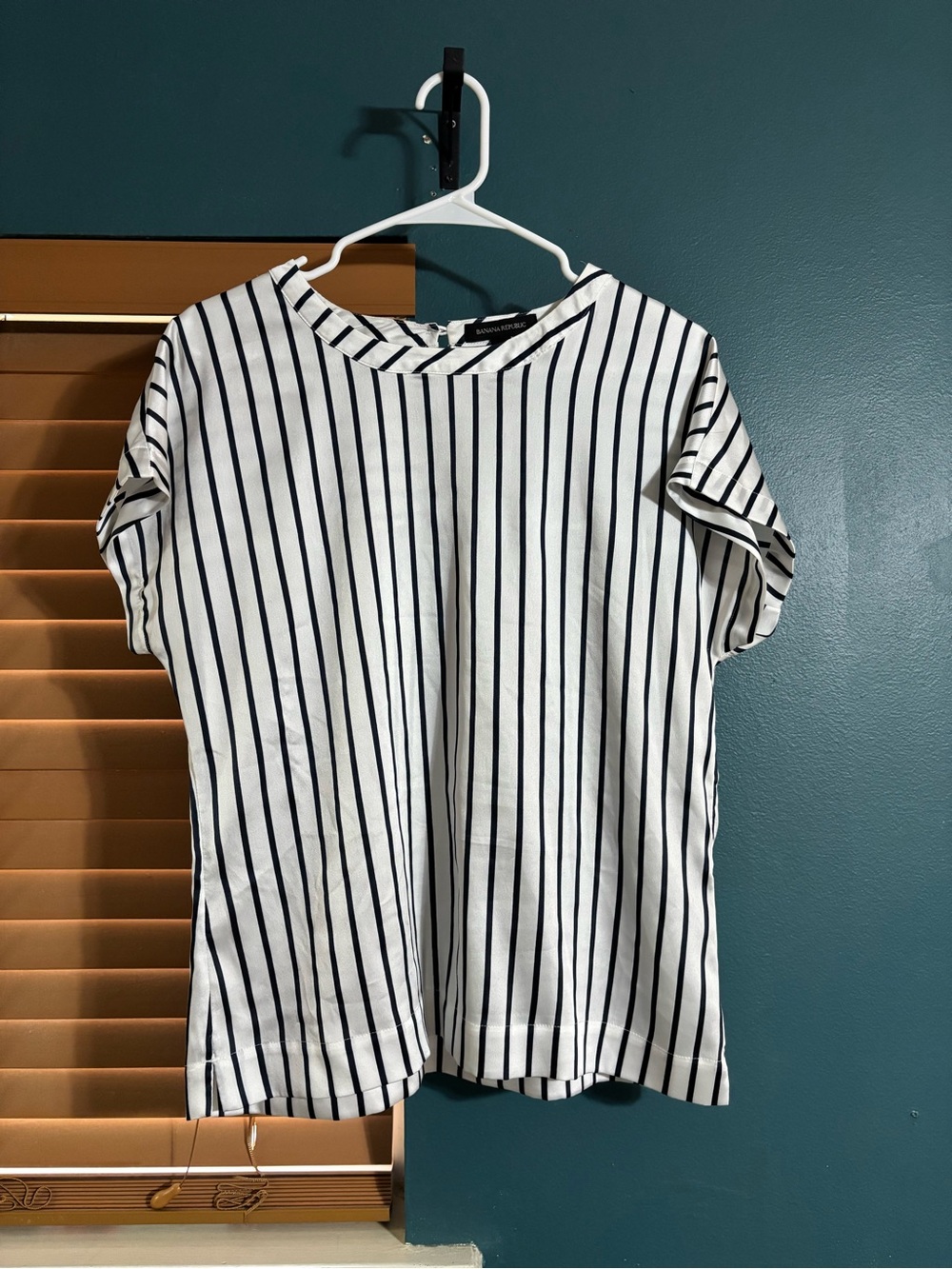 Banana Republic White & Black Blouse Vertical Stripes